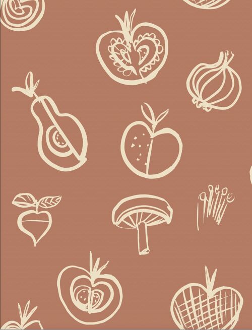 Fruit Motif Wallpaper - Soft Terracotta - NEW - Sample