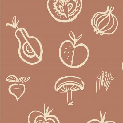 Fruit Motif Wallpaper - Soft Terracotta - NEW - Sample