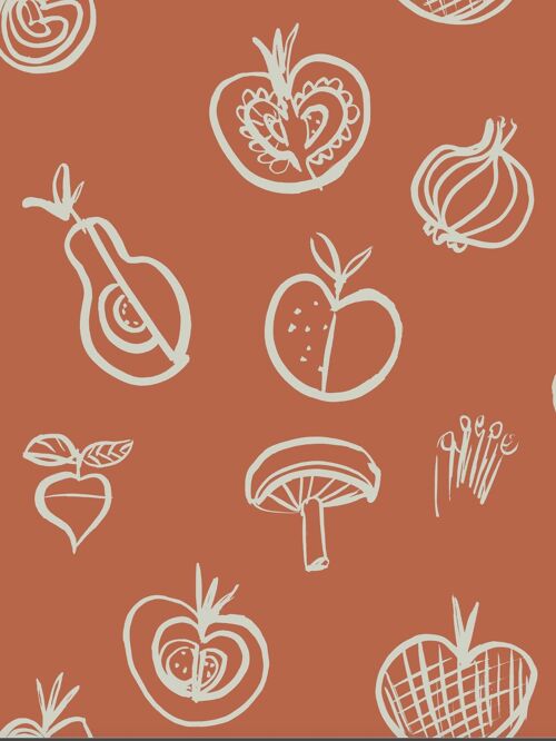 Fruit Motif Wallpaper - Orange - NEW - Sample