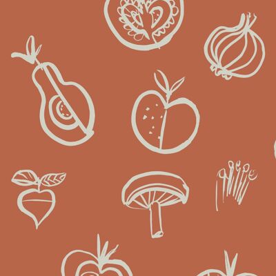 Fruit Motif Wallpaper - Orange - NEW - Sample
