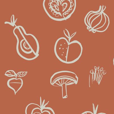 Papel pintado con motivos de frutas - Naranja - NUEVO - rollo