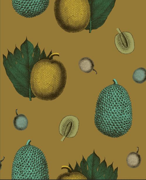 Tropical Fruit Wallpaper - Mustard - NEW COLOUR WAY - roll
