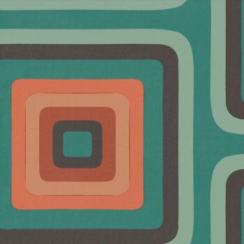 Papier peint géométrique carré rétro - Turquoise + Corail - NOUVEAU - Rouleau