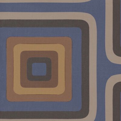 Retro Square Geometric wallpaper - Denim + Chocolate - NEW - Roll