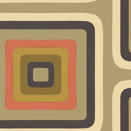 Retro Square Geometric wallpaper - Taupe + Coral - NEW - Roll
