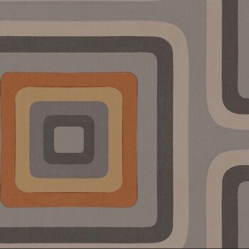Papier peint géométrique carré rétro - Gris + Terre cuite - NOUVEAU - Rouleau