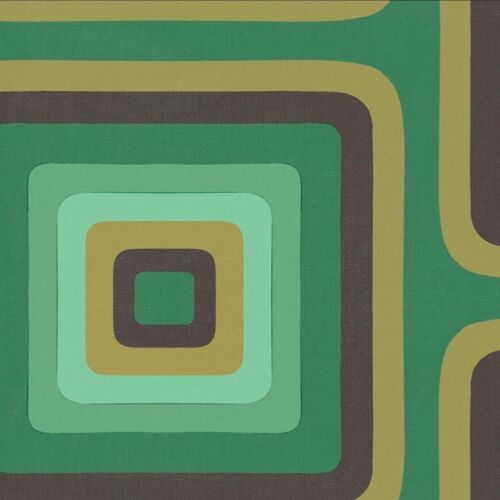 Retro Square Geometric wallpaper - Green + Ochre - NEW - Sample