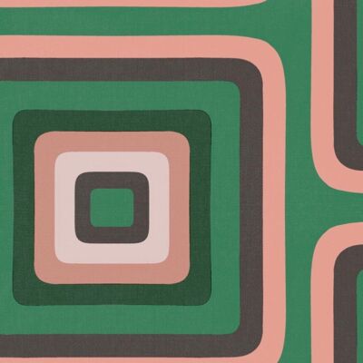 Carta da parati geometrica quadrata retrò - Verde + rosa - NOVITÀ - Rotolo