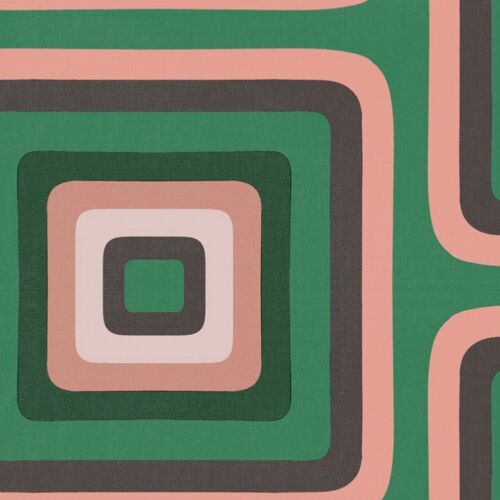 Retro Square Geometric wallpaper - Green + Pink - NEW - Sample
