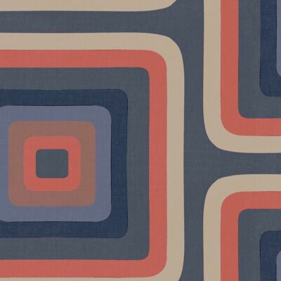 Retro Quadratische geometrische Tapete - Navy + Koralle - NEU - Muster