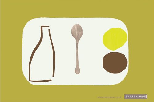 Bottle + Spoon Tea Towel - Soft Olive