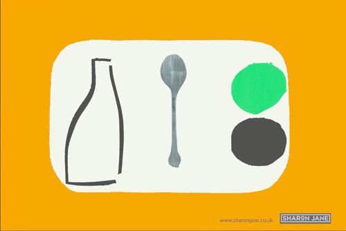 Bottle + Spoon Tea Towel - Saffron