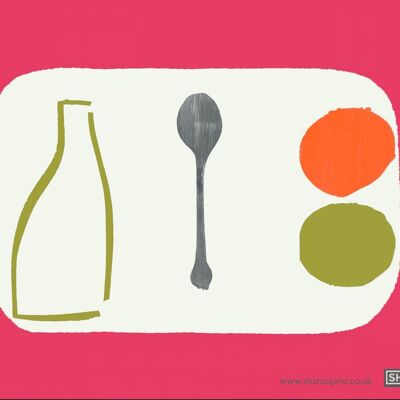 Bottle + Spoon Tea Towel - Pink