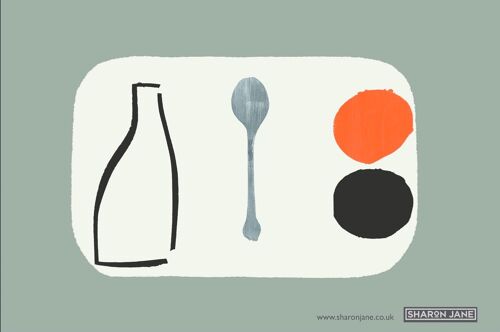 Bottle + Spoon Tea Towel - Pewter