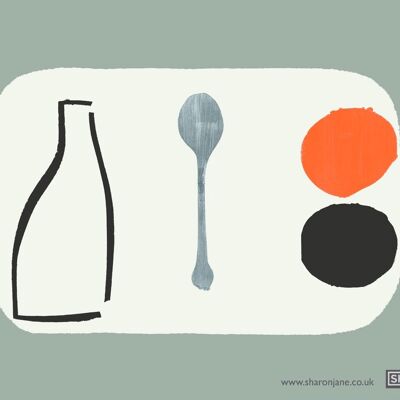 Bottle + Spoon Tea Towel - Pewter