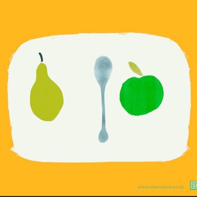 Apple + Pear Tea Towel - Bright Yellow