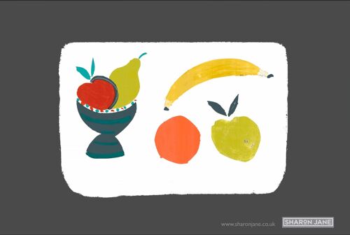 Fruit Bowl Tea Towel - Off Black