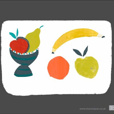 Fruit Bowl Tea Towel - Off Black