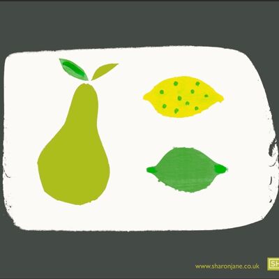 Pear, Lemon & Lime Tea Towel - Off black