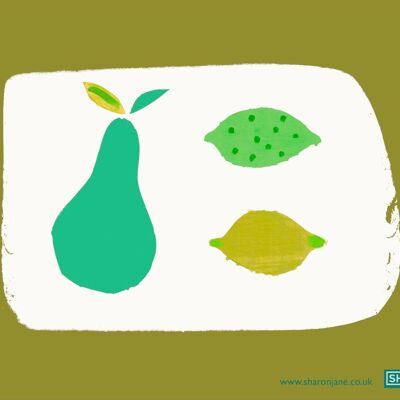 Pear, Lemon & Lime Tea Towel - Olive