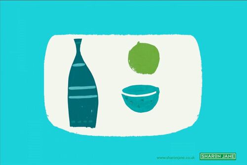 Bottle Tea Towel - Aqua + Teal