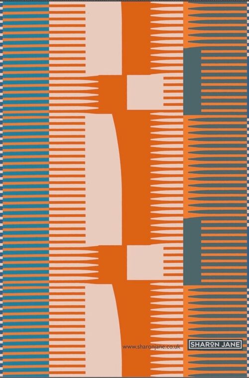 Combed Stripe Tea Towel - Paprika + Teal