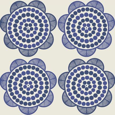 Papel pintado Retro Daisy - Blanco + Azul marino - rollo