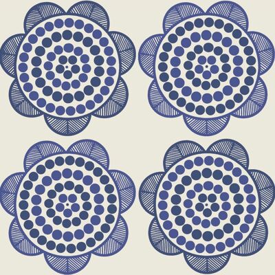 Retro Gänseblümchen-Tapete - Weiß + Marineblau - Muster