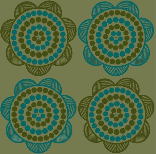 Retro Daisy Wallpaper - Olive + Turquoise - sample