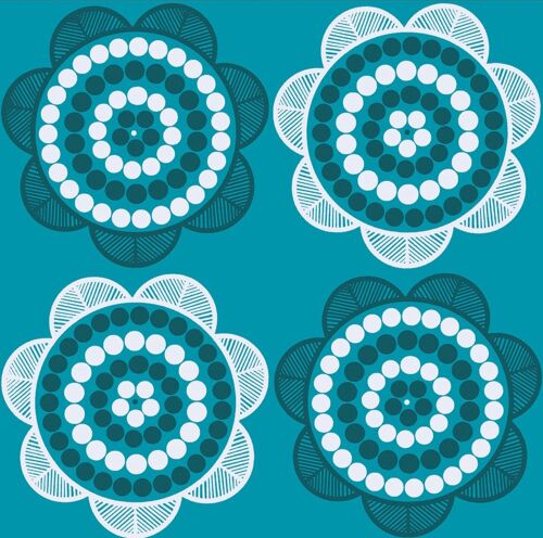 Retro Daisy Wallpaper - Turquoise + white - roll