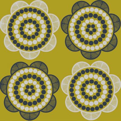 Papel pintado Retro Daisy - Amarillo + blanco + negro - rollo