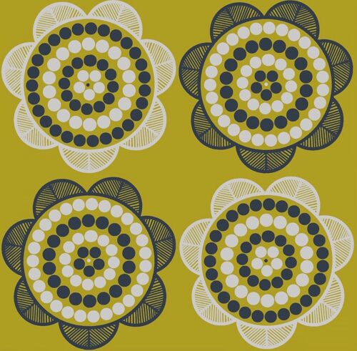 Retro Daisy Wallpaper - Yellow + white + black - sample