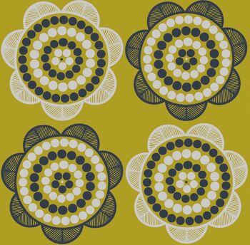 Papier Peint Retro Daisy - Jaune + blanc + noir - échantillon