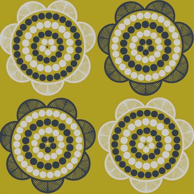 Retro Daisy Wallpaper - Yellow + white + black - sample