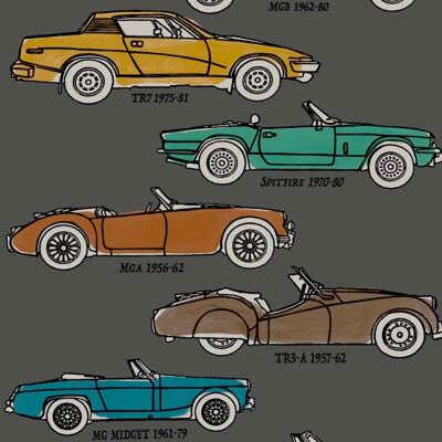 British Classic Cars Wallpaper - Mushroom - Roll