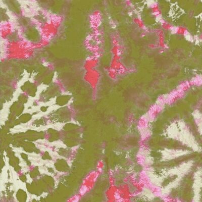 Papier Peint Cercle Tie Dye - Olive / Rose - rouleau