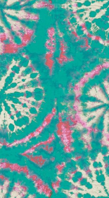 Papier Peint Cercle Tie Dye - Turquoise / Rose - Rouleau