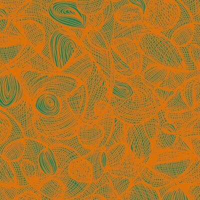 Scribble Wallpaper - Green + Bright orange - sample