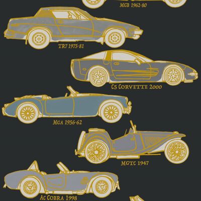 Oldtimer-Tapete - Schwarz + Gelb - Muster