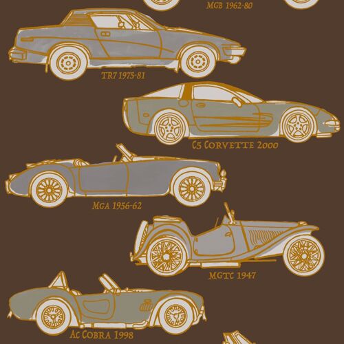 Classic Cars Wallpaper - Chocolate + ochre - Sample