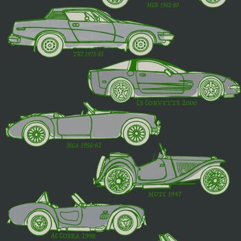 Papier peint Classic Cars - Noir + vert - Échantillon