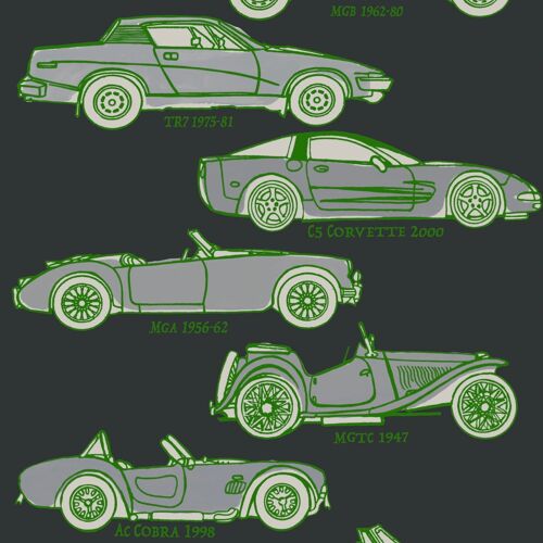 Classic Cars Wallpaper - Black + green - Roll