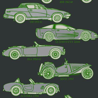 Classic Cars Wallpaper - Black + green - Roll