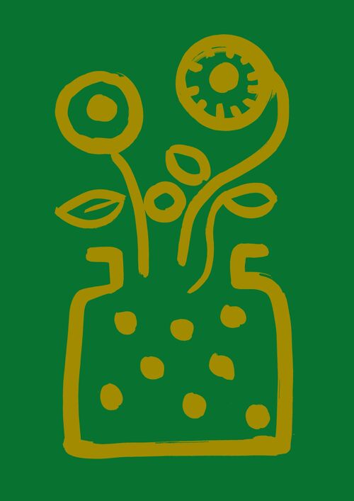 Vase no 2 print - Vivid green + Acid yellow - A1