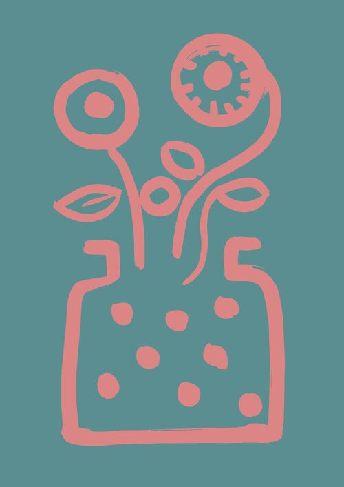 Vase no 2 print - Turquoise + Pink - A4