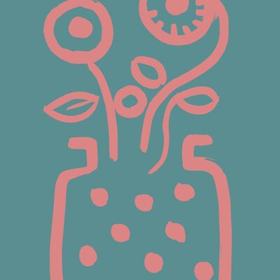 Vase no 2 print - Turquoise + Pink - A4