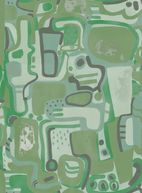Cubist Jigsaw Wallpaper - Green - roll