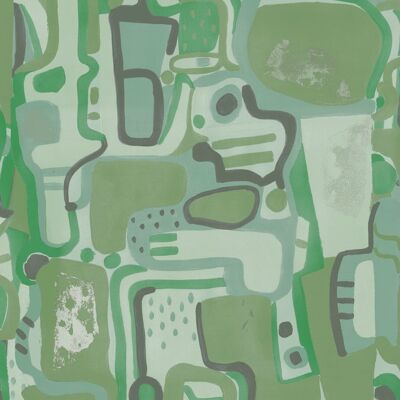 Carta da parati Cubist Jigsaw - Verde - rotolo