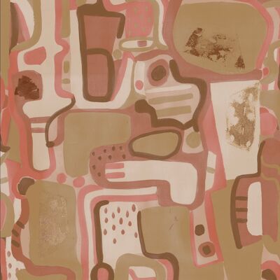 Cubist Jigsaw Wallpaper - Brick + Blush - Sample