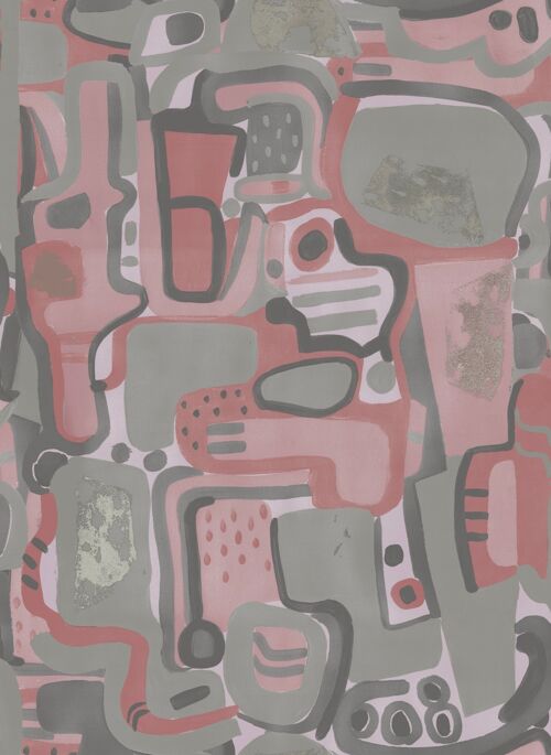 Cubist Jigsaw Wallpaper - Rose + Grey - roll